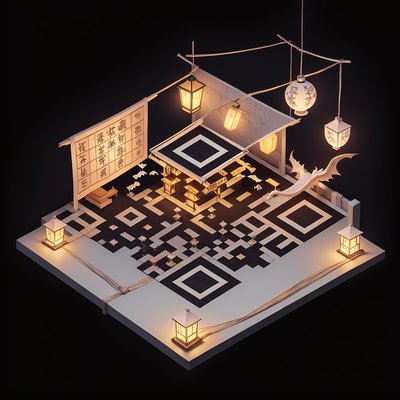 Isometric Lantern Festival Booth QR Code for Posters