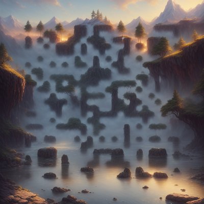 Misty Mountain River Matte Painting QR Code Art