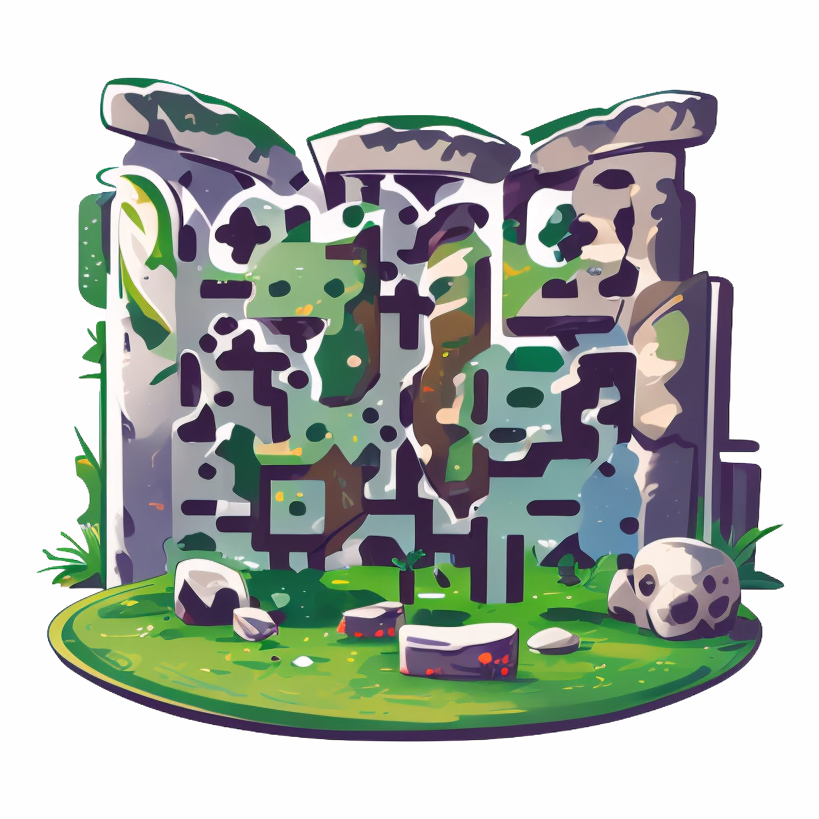 Mossy Standing Stones Vector Monument QR Code for Stickers — image 1