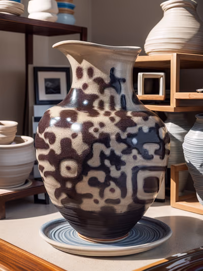 Glazed Ceramic Jug Photo Gold & Metal QR Code Art — image 1