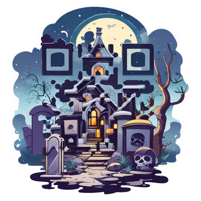 Дом с привидениями на кладбище: векторный QR-код для стикеров — изображение 1