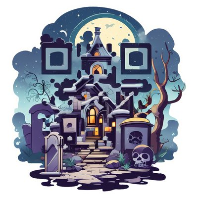 Haunted Graveyard House Vector QR Code for Stickers