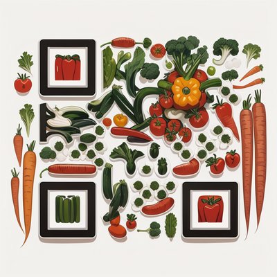 Fresh Vegetable Vector Icons QR Code for Packaging