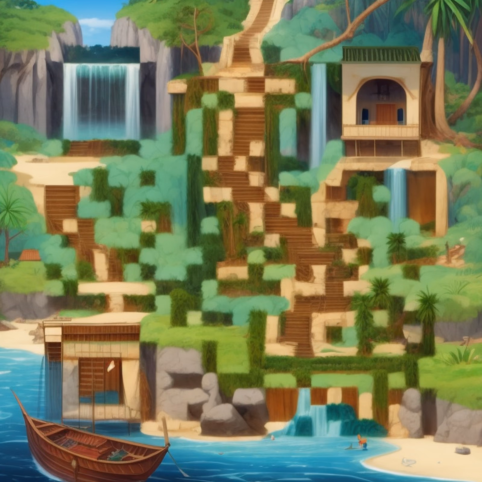 Tropical Island Waterfall Game Art QR Code for Posters — image 1