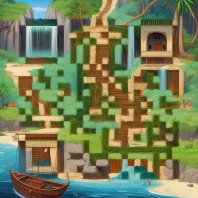 Tropical Island Waterfall Game Art QR Code for Posters