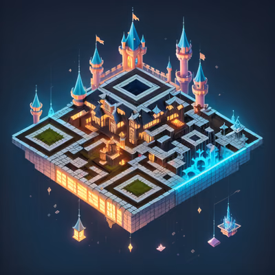 Isometric Enchanted Castle Fantasy QR Code for Posters — image 1