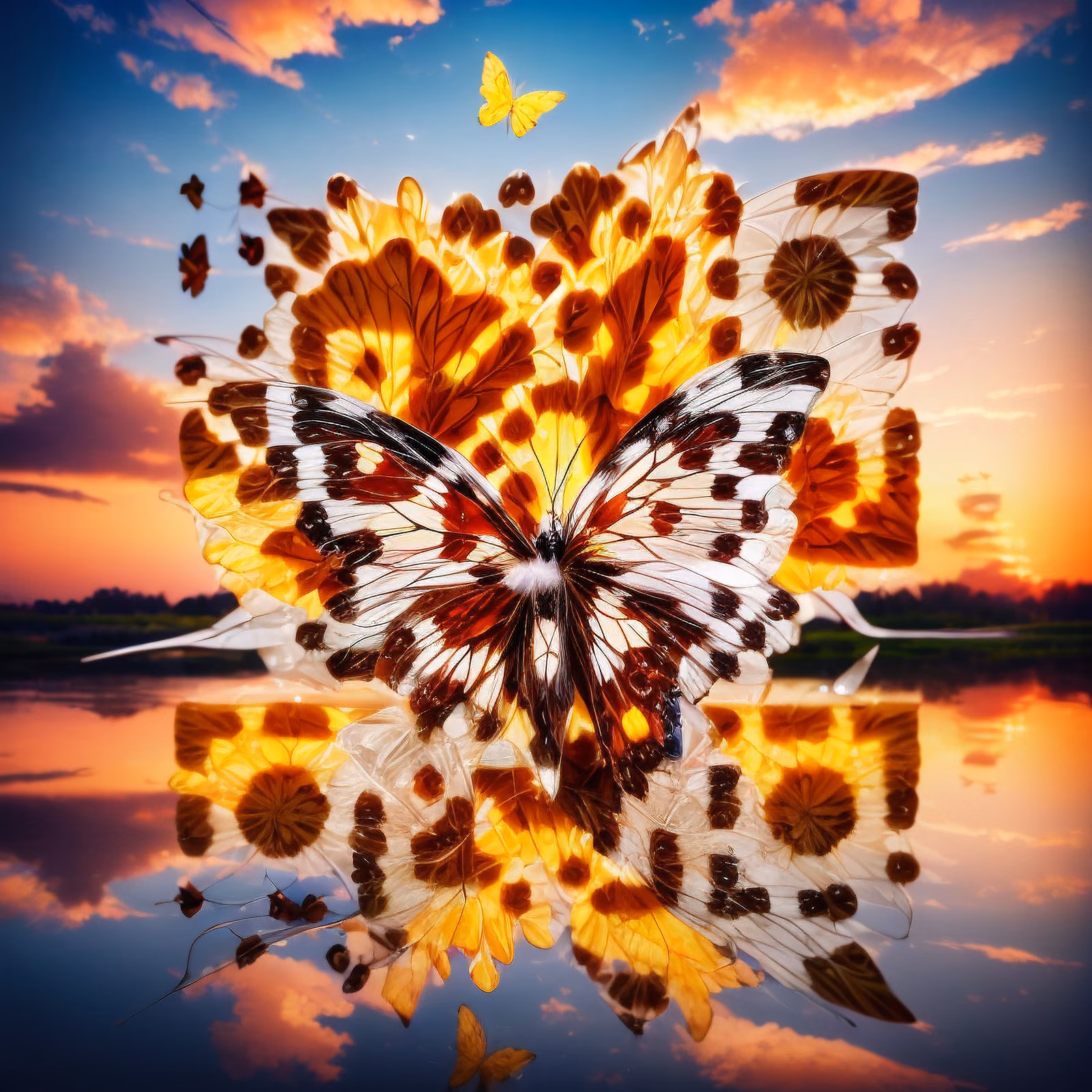 Butterfly Over Sunset Lake Digital QR Code Art — image 1