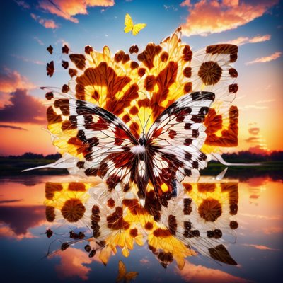 Butterfly Over Sunset Lake Digital QR Code Art
