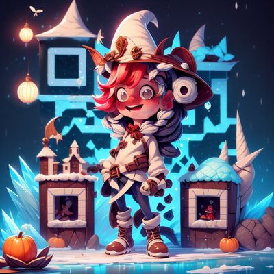 Chibi Witch Halloween 3D QR Code for Posters