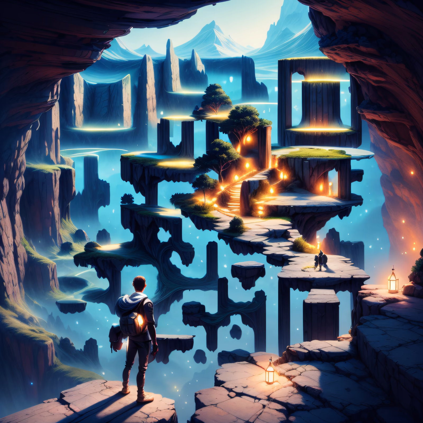 Traveler Overlooking Glowing Fantasy Valley QR Code for Posters — image 1