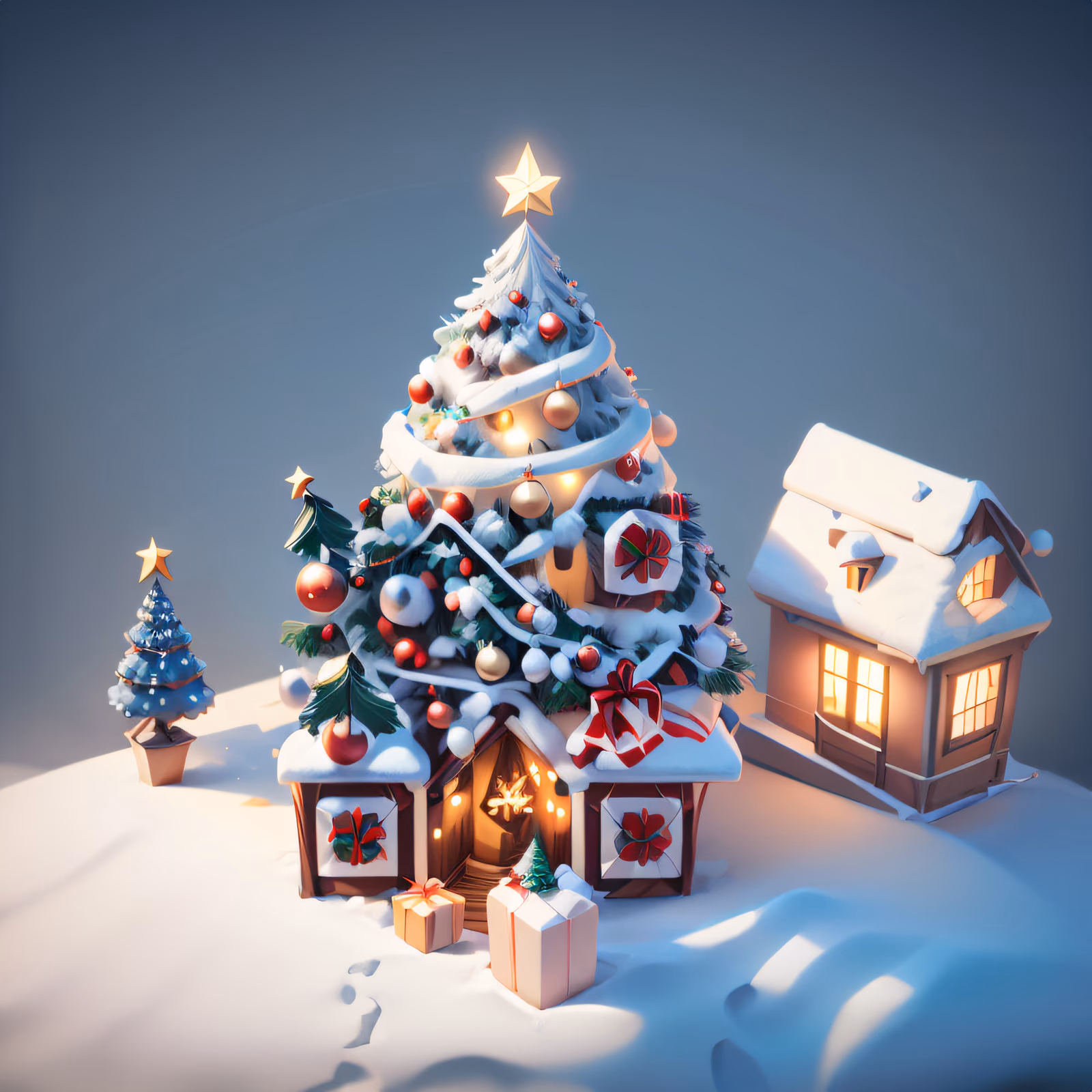 Isometric Christmas Tree Cabin 3D QR Code for Greeting Cards — image 1
