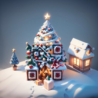Isometric Christmas Tree Cabin 3D QR Code for Greeting Cards