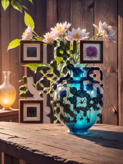 Blue Vase Floral Still Life QR Code Art