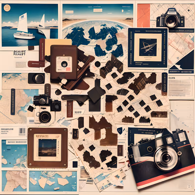 Vintage Camera Map Travel Collage QR Code for Posters — image 1