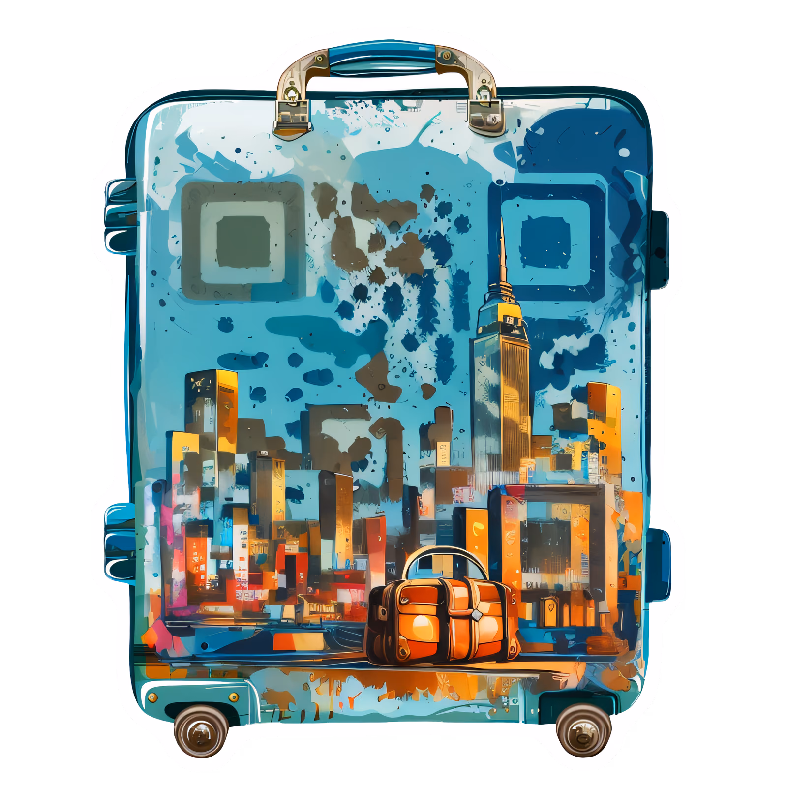 Чемодан с городским силуэтом в векторном стиле: QR-код для наклеек — изображение 1