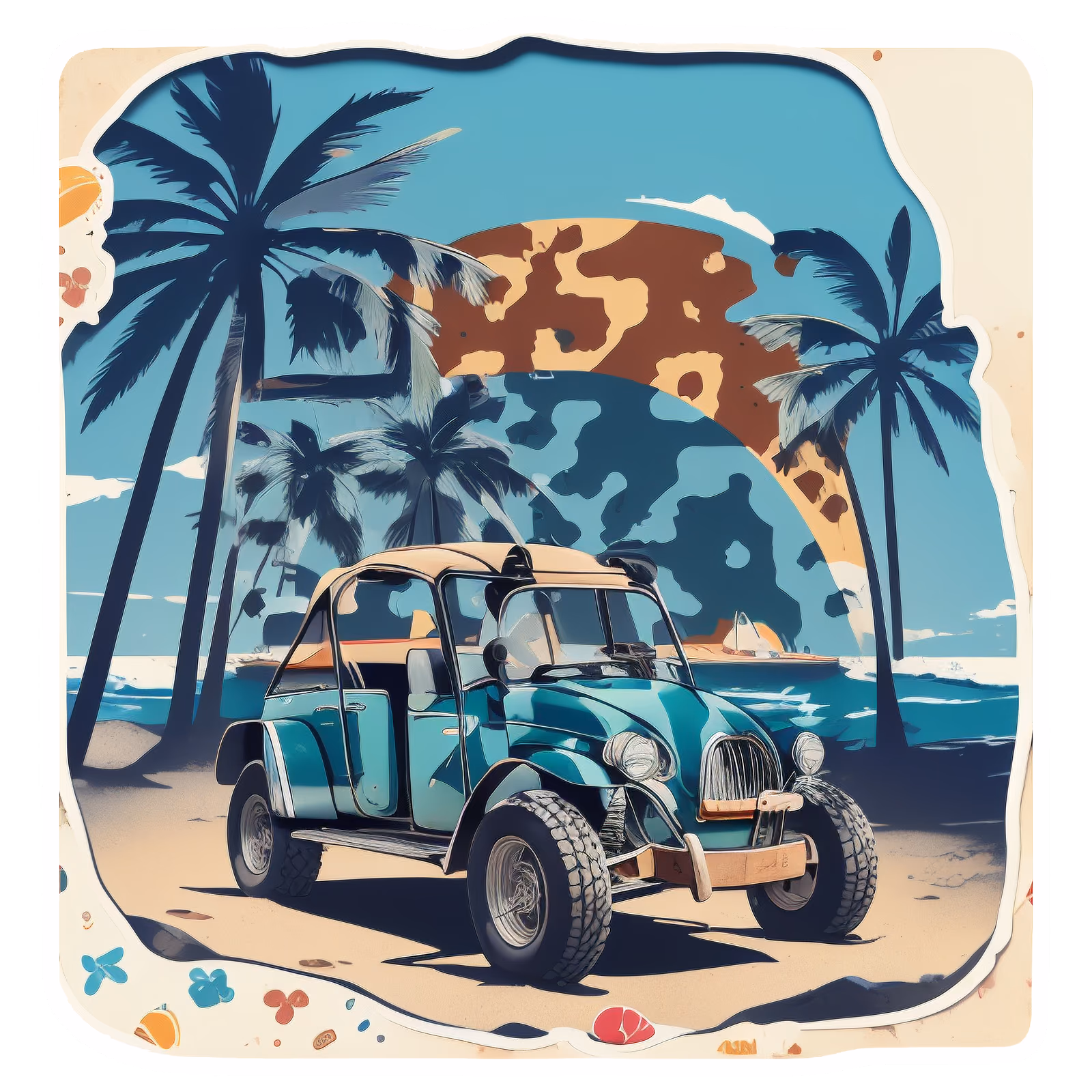 Vintage Beach Buggy Vector QR Code for Stickers — image 1