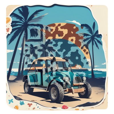 Vintage Beach Buggy Vector QR Code for Stickers