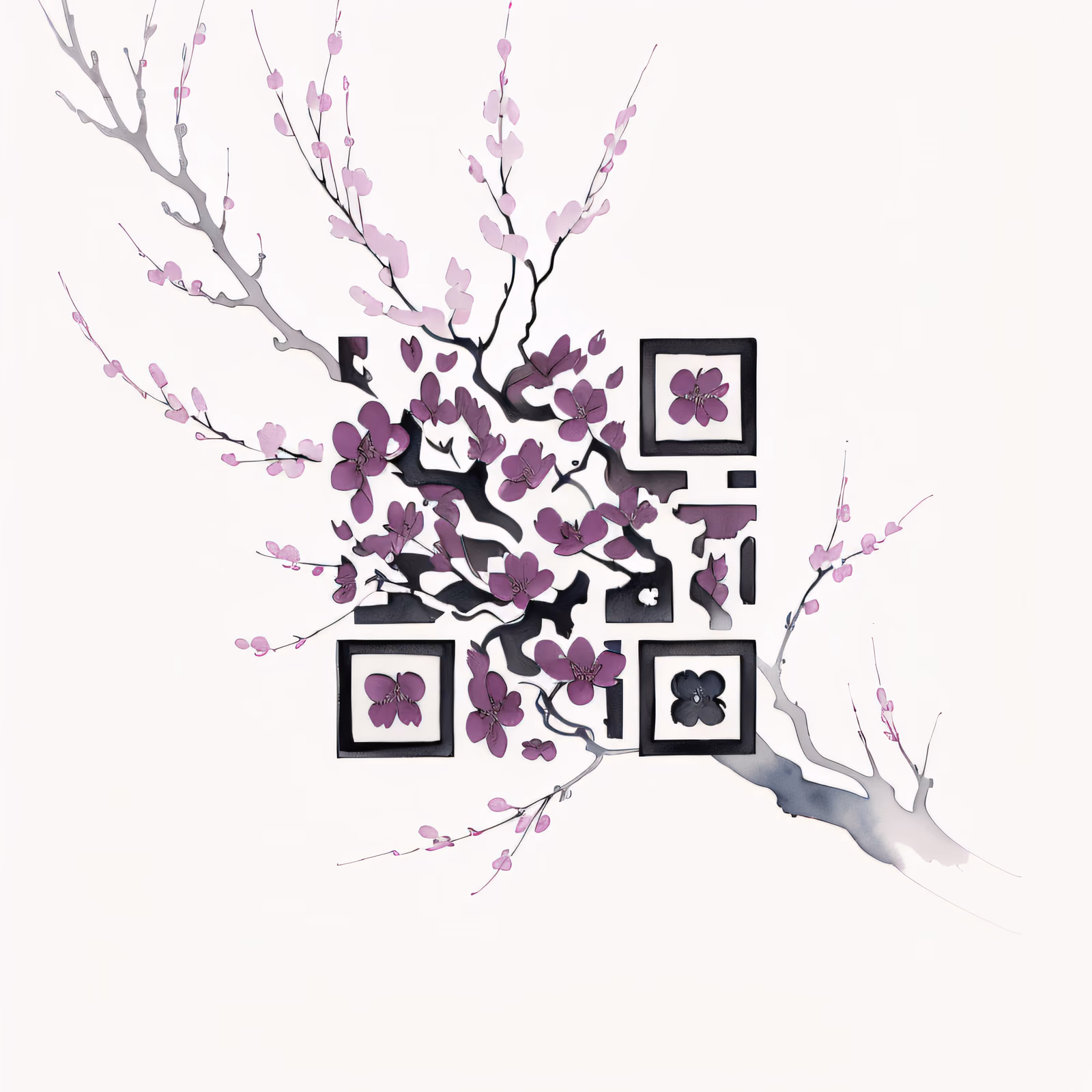 Cherry Blossom Branch Watercolor QR Code Art — image 1