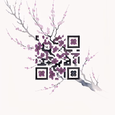 Cherry Blossom Branch Watercolor QR Code Art — image 1