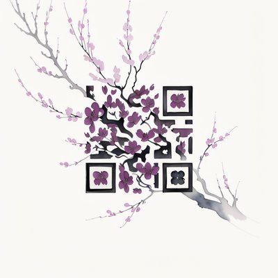 Cherry Blossom Branch Watercolor QR Code Art