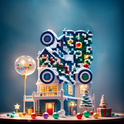 Snowy Toyland Christmas House 3D QR Code for Greeting Cards