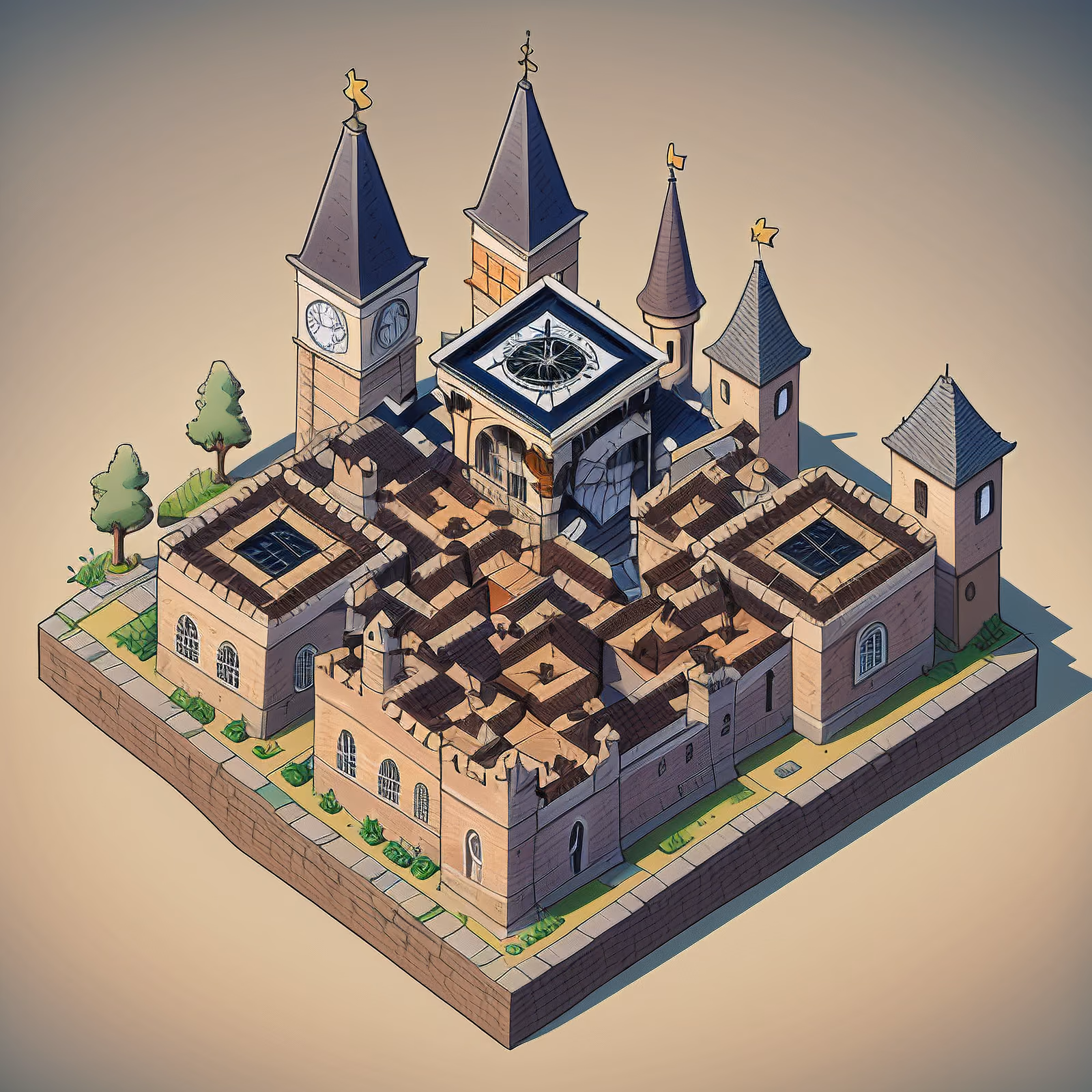 Isometric European Town Comic QR Code Art — image 1