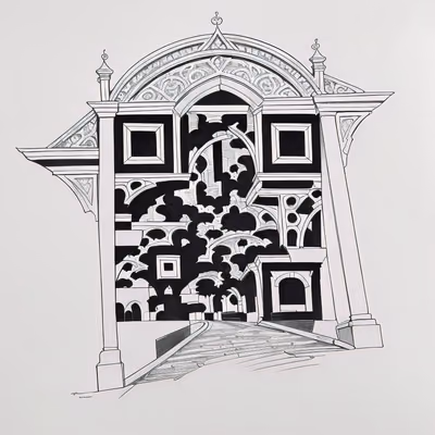 Ornate Gateway Ink Drawing QR Code Art — image 1
