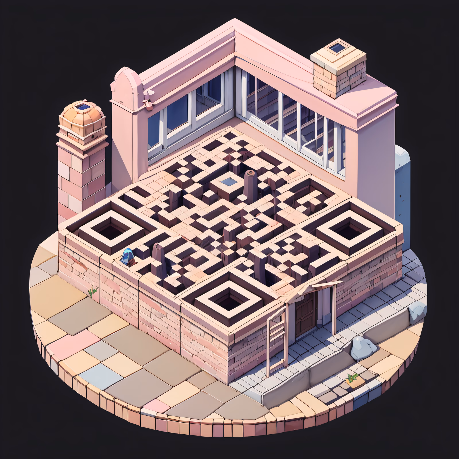 Isometric Pink Brick Bakery QR Code for Packaging — image 1