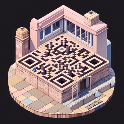 Isometric Pink Brick Bakery QR Code for Packaging — image 1