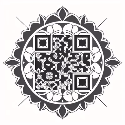 QR-код с цветочной мандалой в стиле чернильной татуировки для временных тату — изображение 1