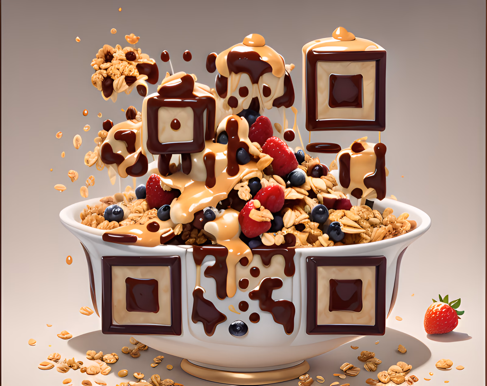 Миска с гранолой, 3D мультяшный QR-код для меню ресторана — изображение 1
