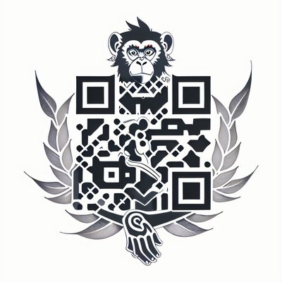 Monkey Crest Tattoo Style QR Code for Temporary Tattoos
