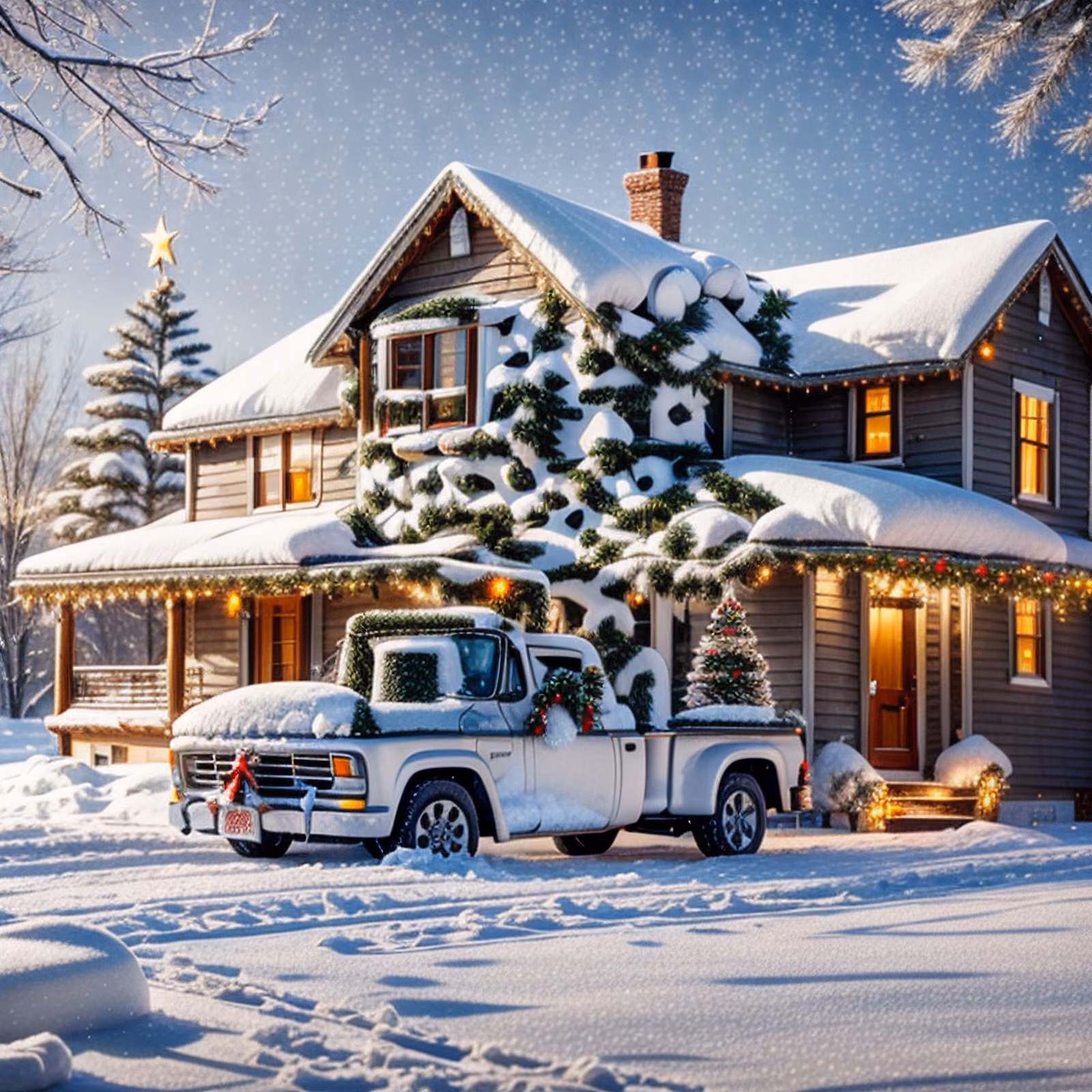 Snowy Christmas House and Truck QR Code for Greeting Cards — image 1
