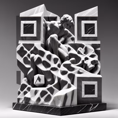 黑白大理石雕塑二维码艺术 — 图片 1