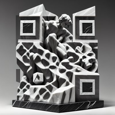 Чёрно-белая мраморная скульптура: QR-код