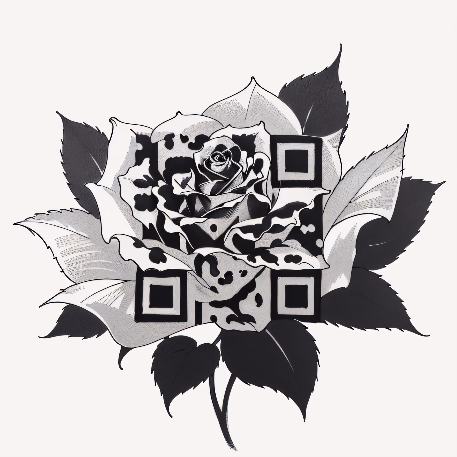Black and White Rose Tattoo QR Code for Temporary Tattoos — image 1