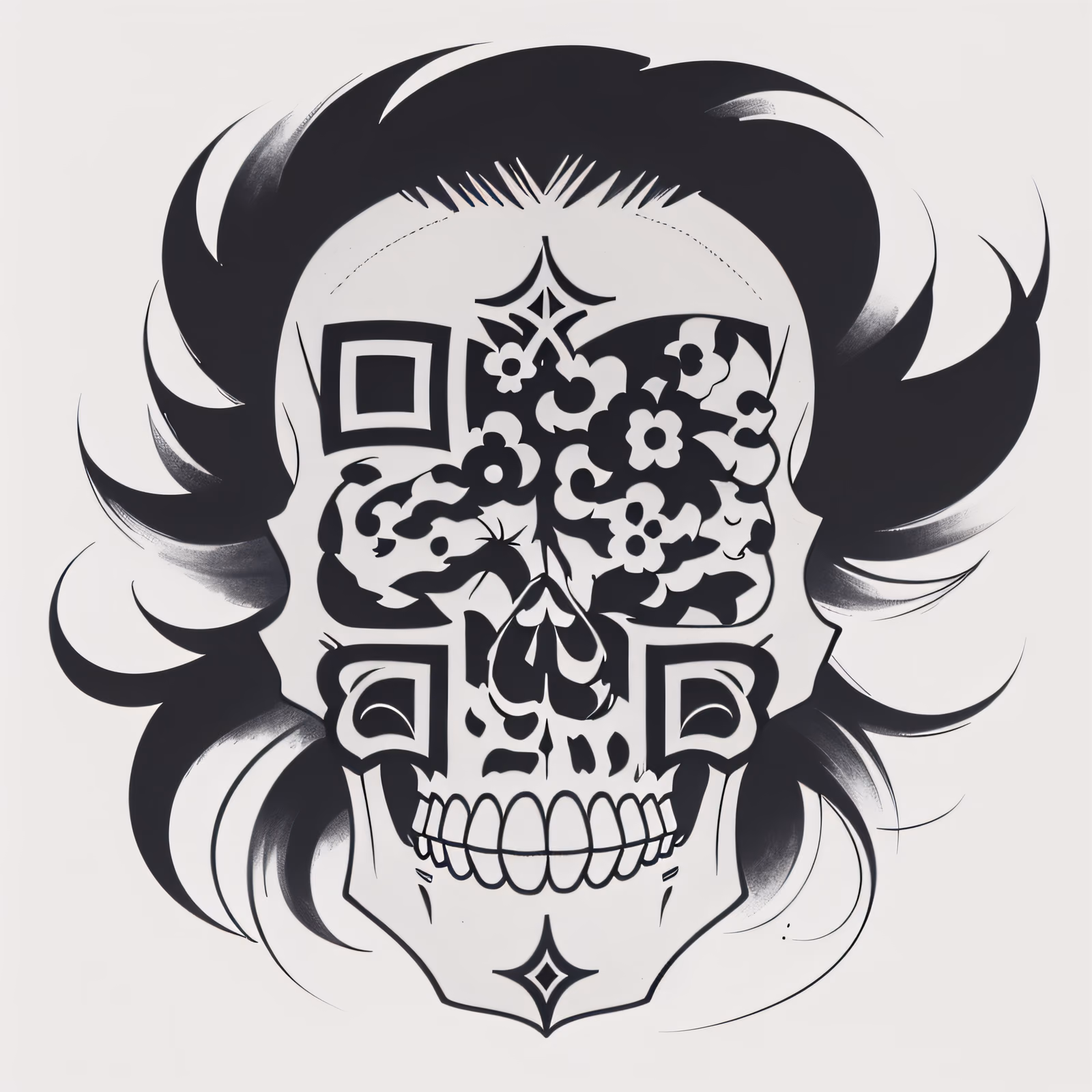 Племенной череп с цветами в стиле татуировки: QR-код для временных татуировок — изображение 1