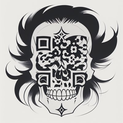 Племенной череп с цветами в стиле татуировки: QR-код для временных татуировок