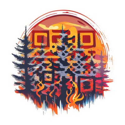 燃烧森林日落矢量二维码设计,适用于贴纸