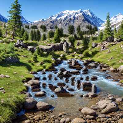 Alpine Mountain Stream Photorealistic QR Code Art — image 1