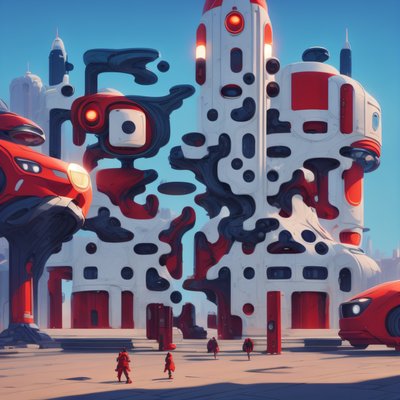 Retrofuturist Red Rocket City Concept QR Code for Posters