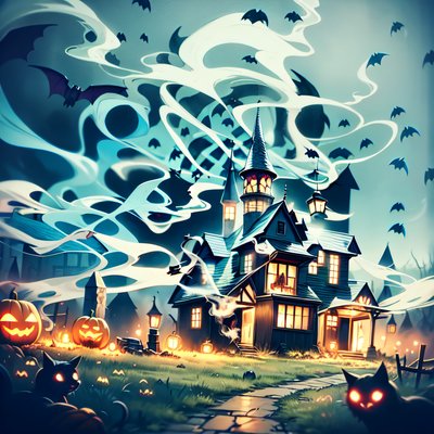 Haunted House Halloween Night QR Code for Posters