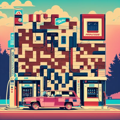 Retro Gas Station Station Wagon QR Code for Posters