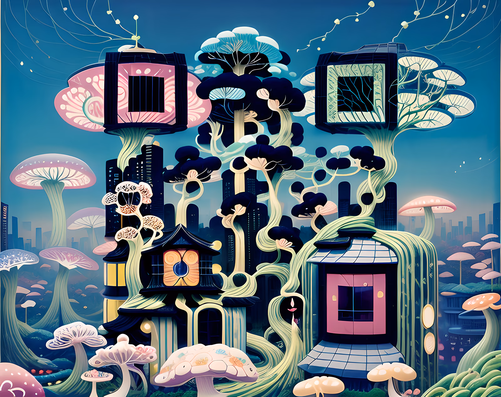 Overgrown Mushroom City Surreal QR Code for Posters — image 1