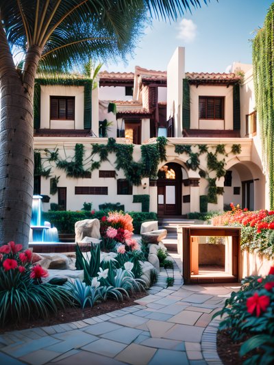 热带别墅花园写实二维码艺术