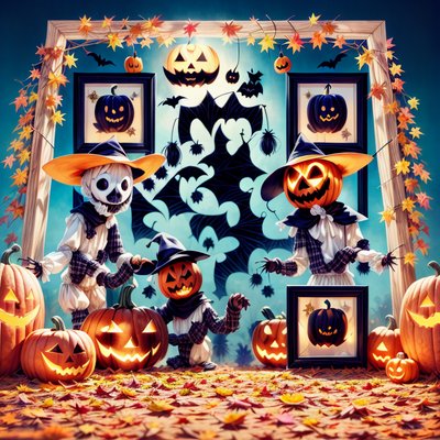 Halloween Scarecrows and Pumpkins Cartoon QR Code for Posters