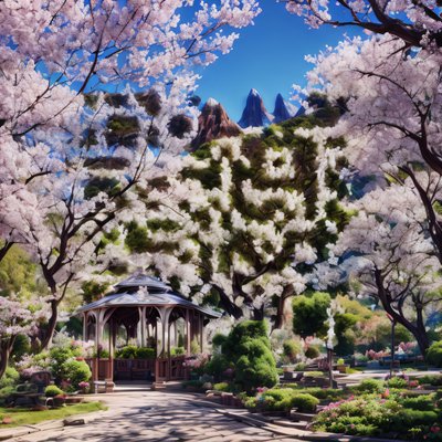 花开公园凉亭摄影二维码艺术