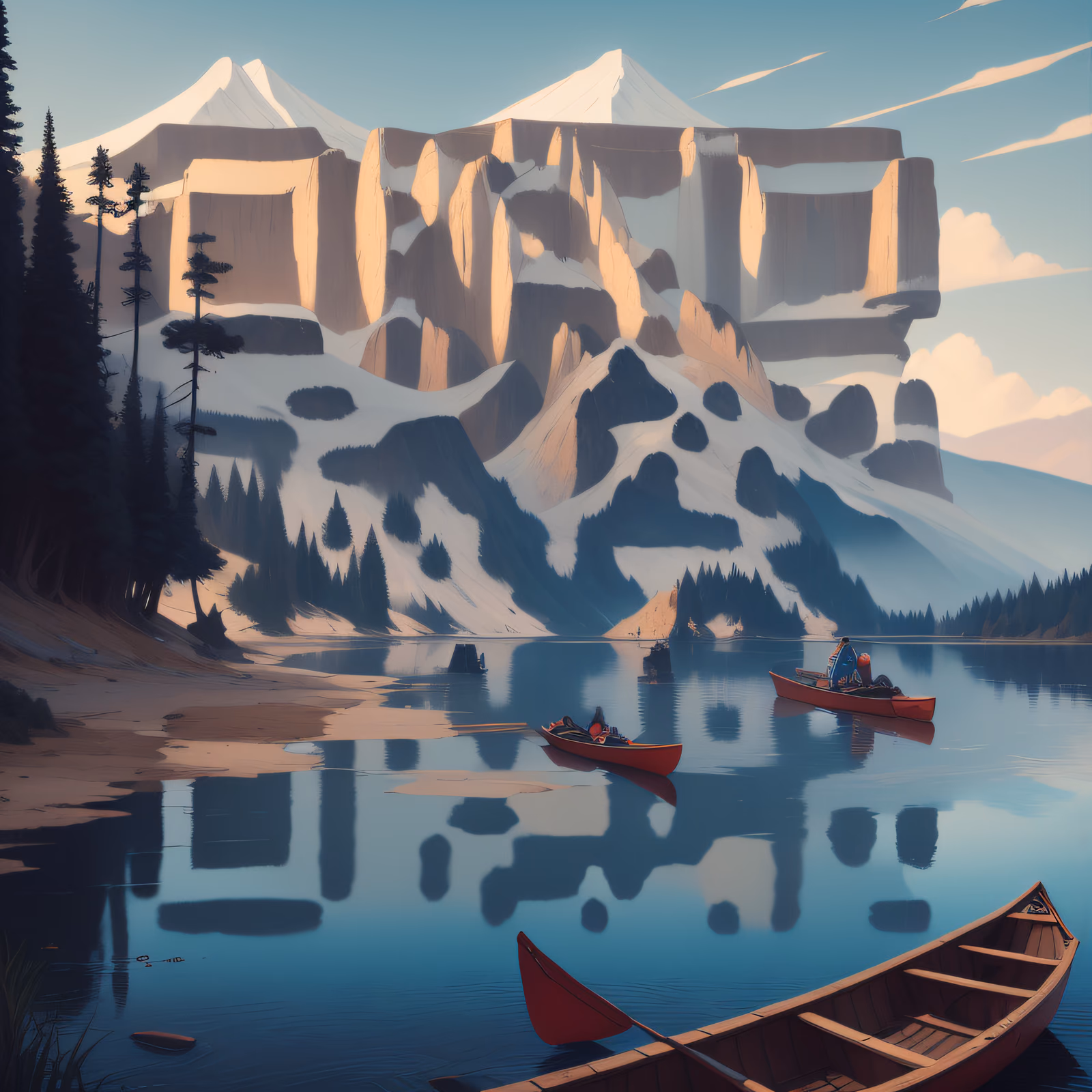 Alpine Lake Canoe Digital Painting QR Code Art — image 1