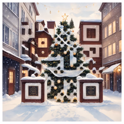 Snowy Square Christmas Tree Watercolor QR Code for Greeting Cards — image 1