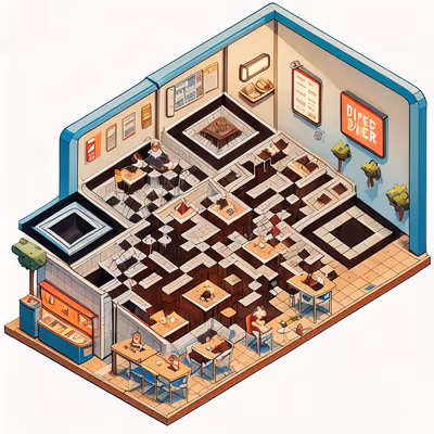 Isometric Comic Diner Interior QR Code for Restaurant Menus — image 1